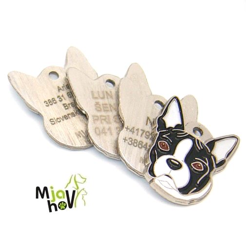 ID-brikker-boston-terrier-svarthvit-gravert.jpg personlige ID-brikker MjavHov - graverte, online